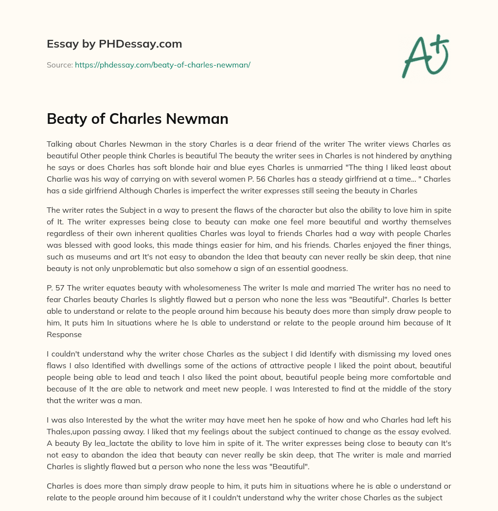 Beaty of Charles Newman essay