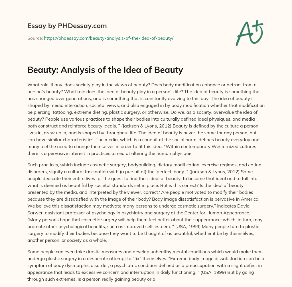 Beauty: Analysis of the Idea of Beauty essay
