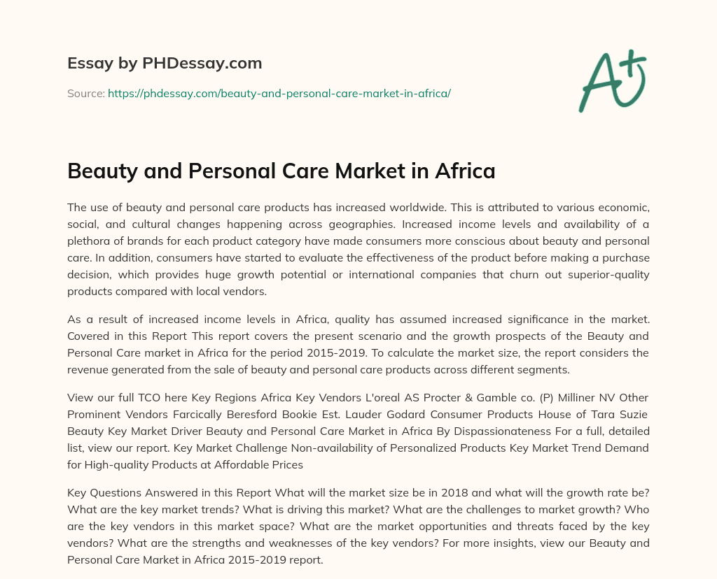 Beauty and Personal Care Market in Africa (300 Words)