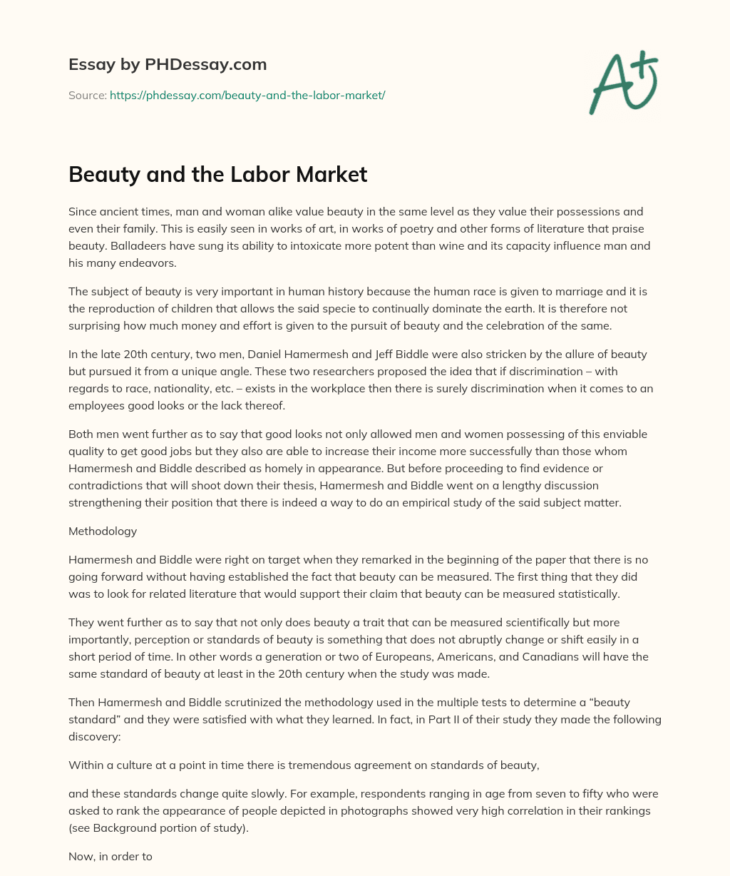 Beauty and the Labor Market essay