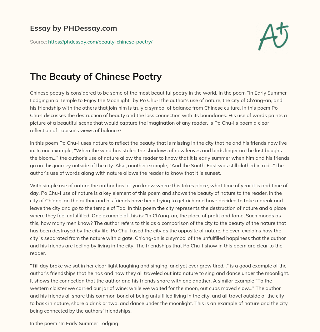 The Beauty of Chinese Poetry essay