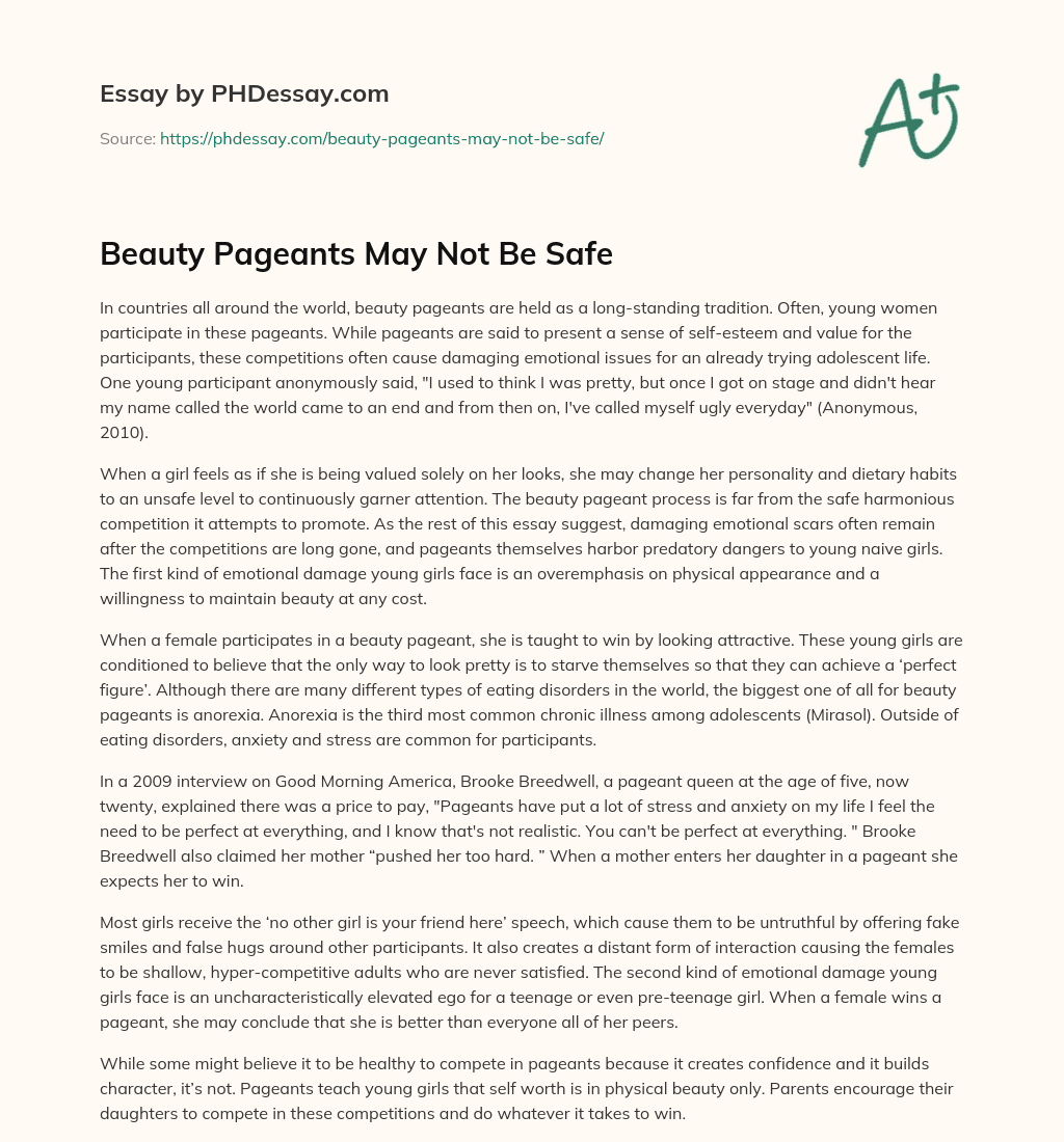 Beauty Pageants May Not Be Safe essay