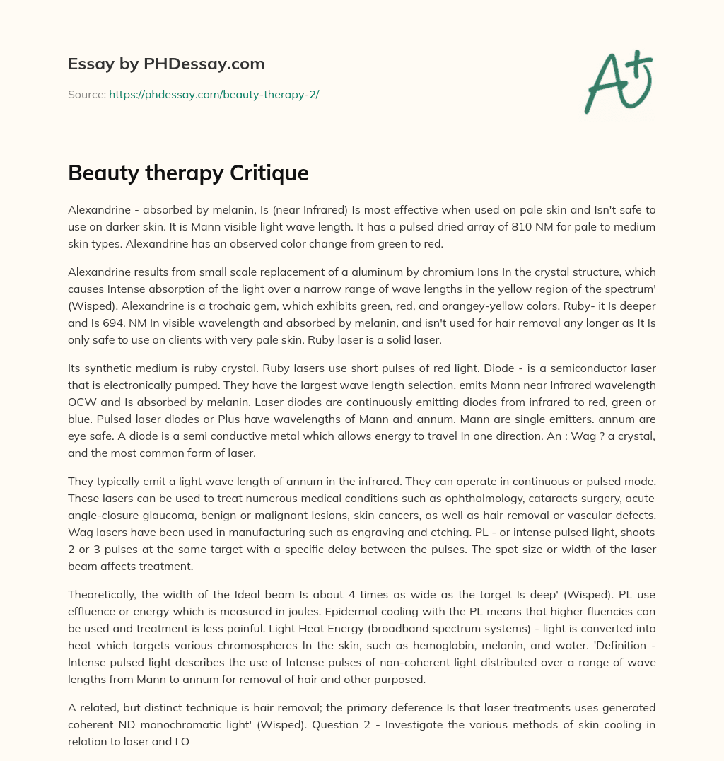 Beauty therapy Critique essay