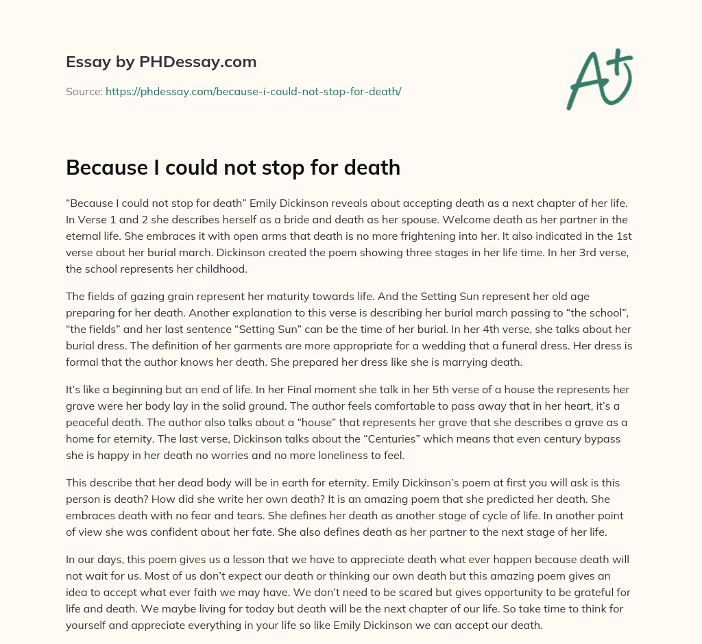 because i could not stop for death theme essay