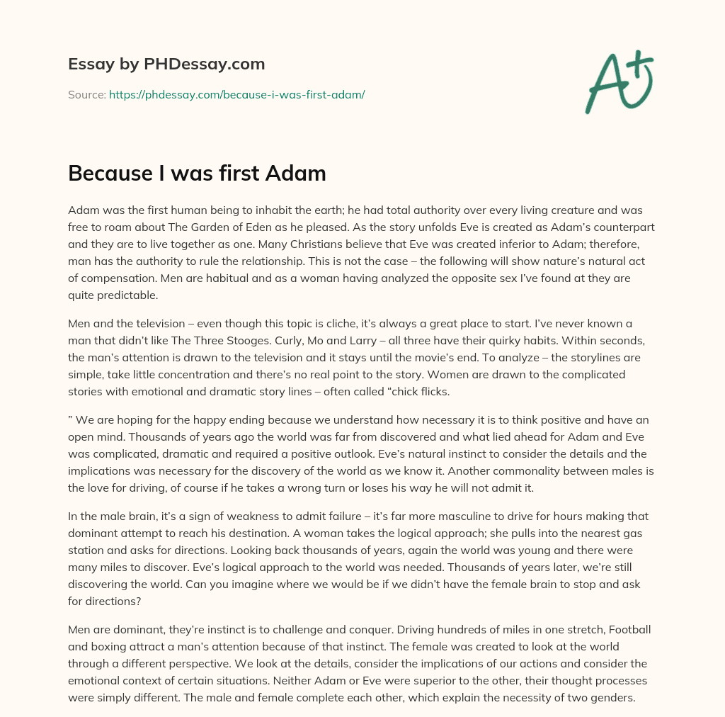 Because I was first Adam essay