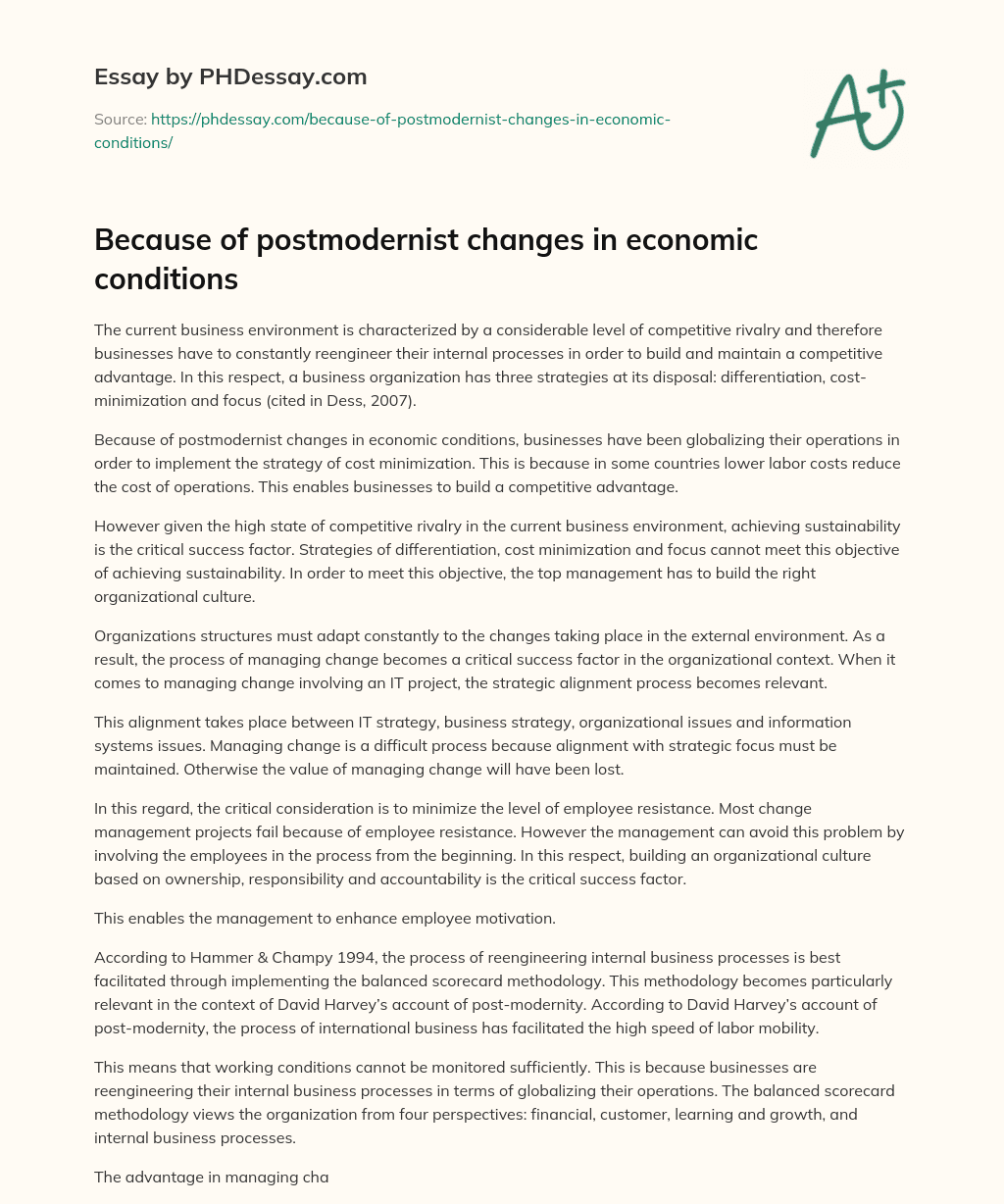 Because of postmodernist changes in economic conditions essay