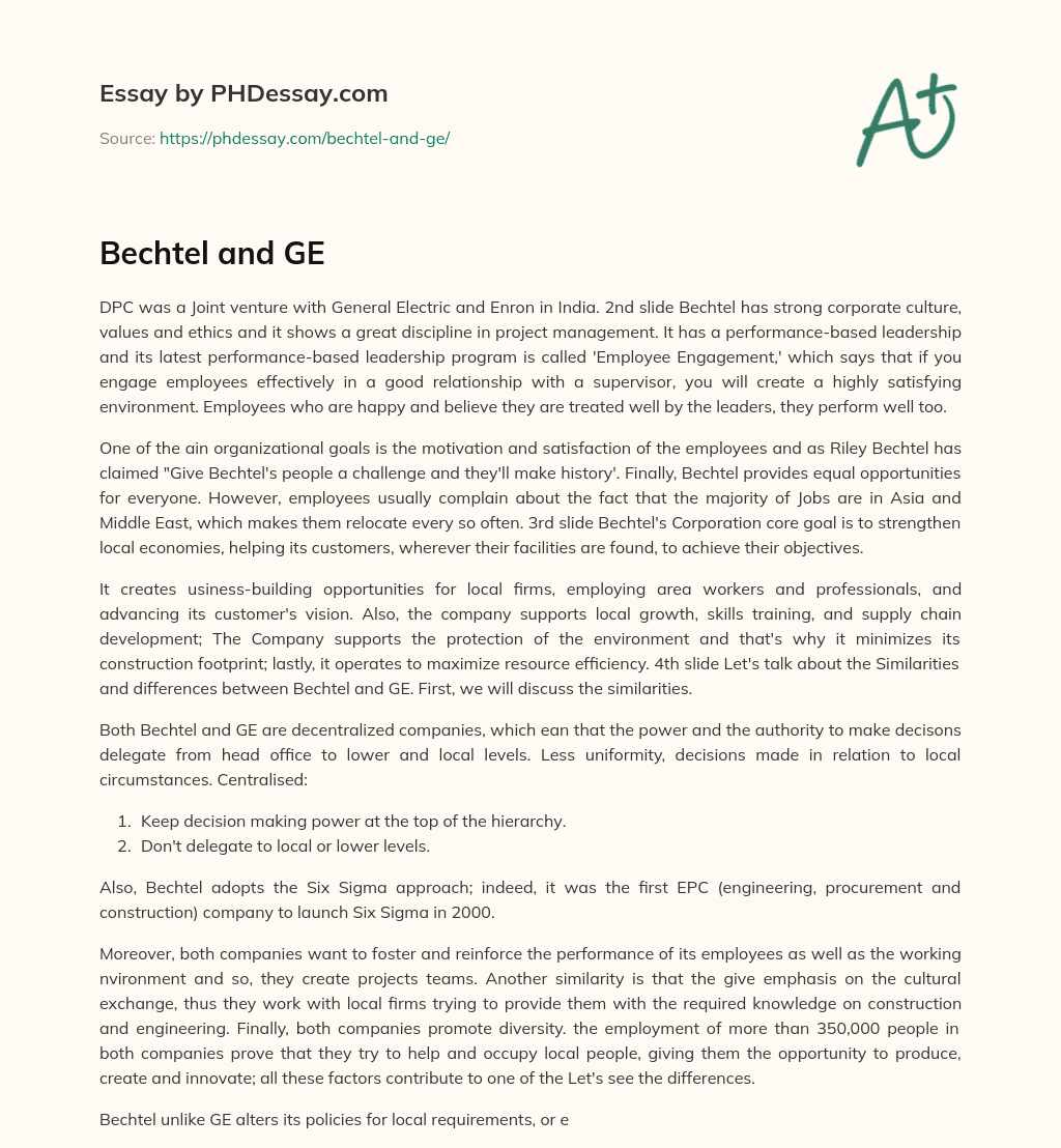 Bechtel and GE essay