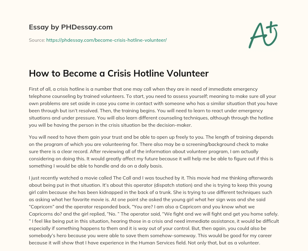 How to Become a Crisis Hotline Volunteer essay
