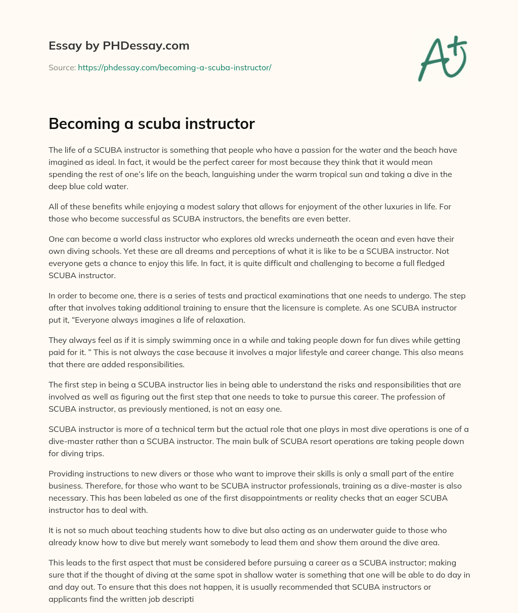 Becoming a scuba instructor essay