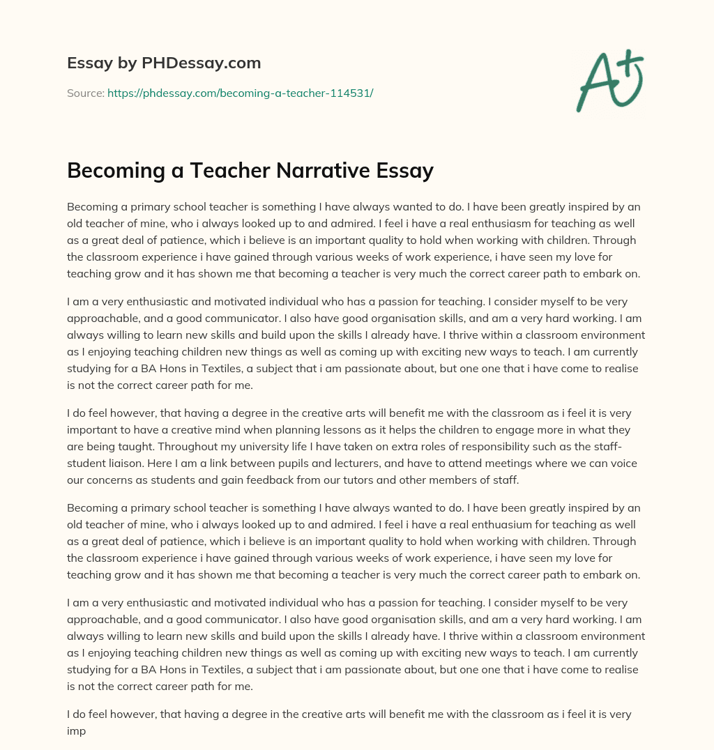 narrative essay about becoming a teacher