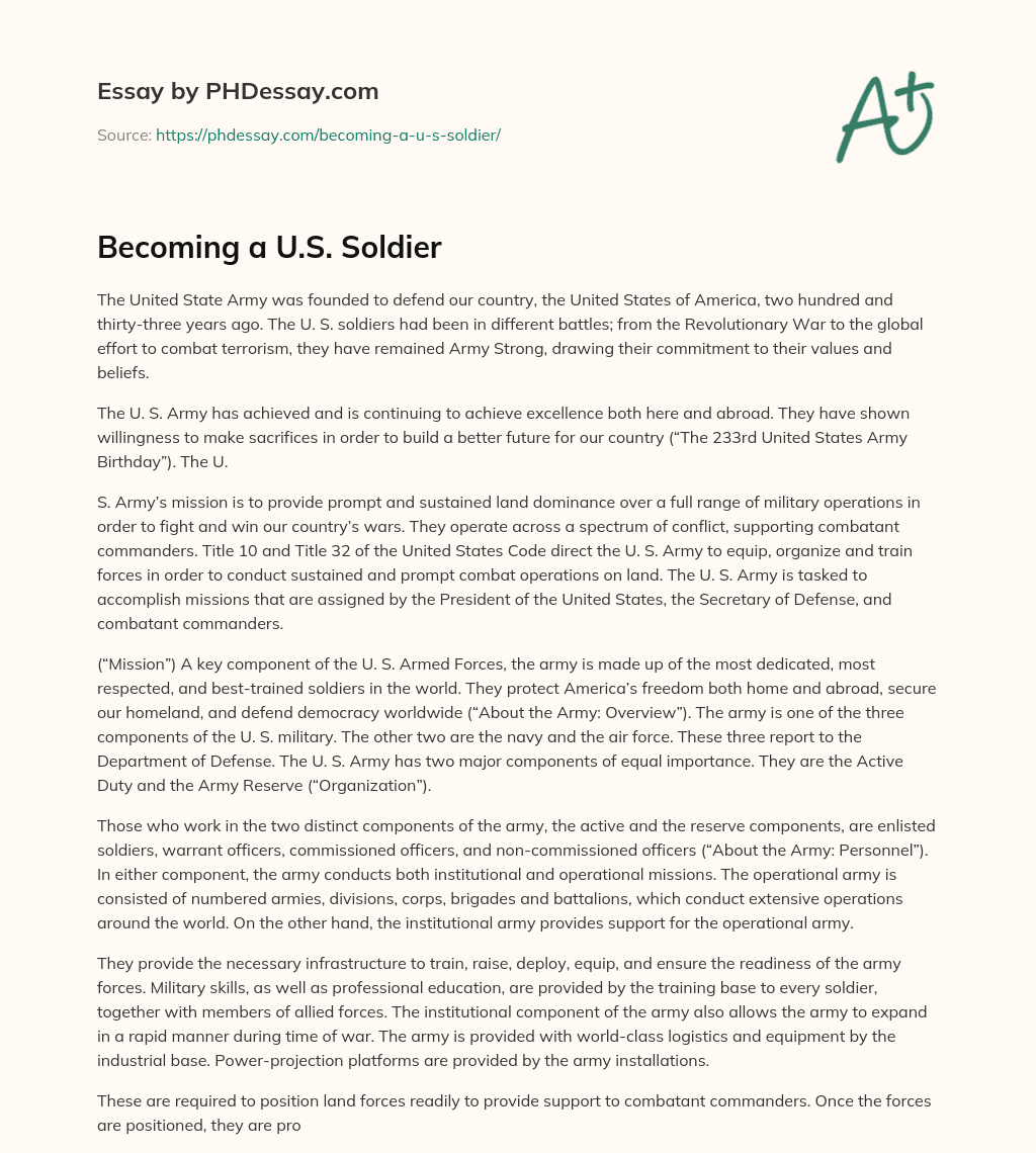 Becoming a U.S. Soldier essay