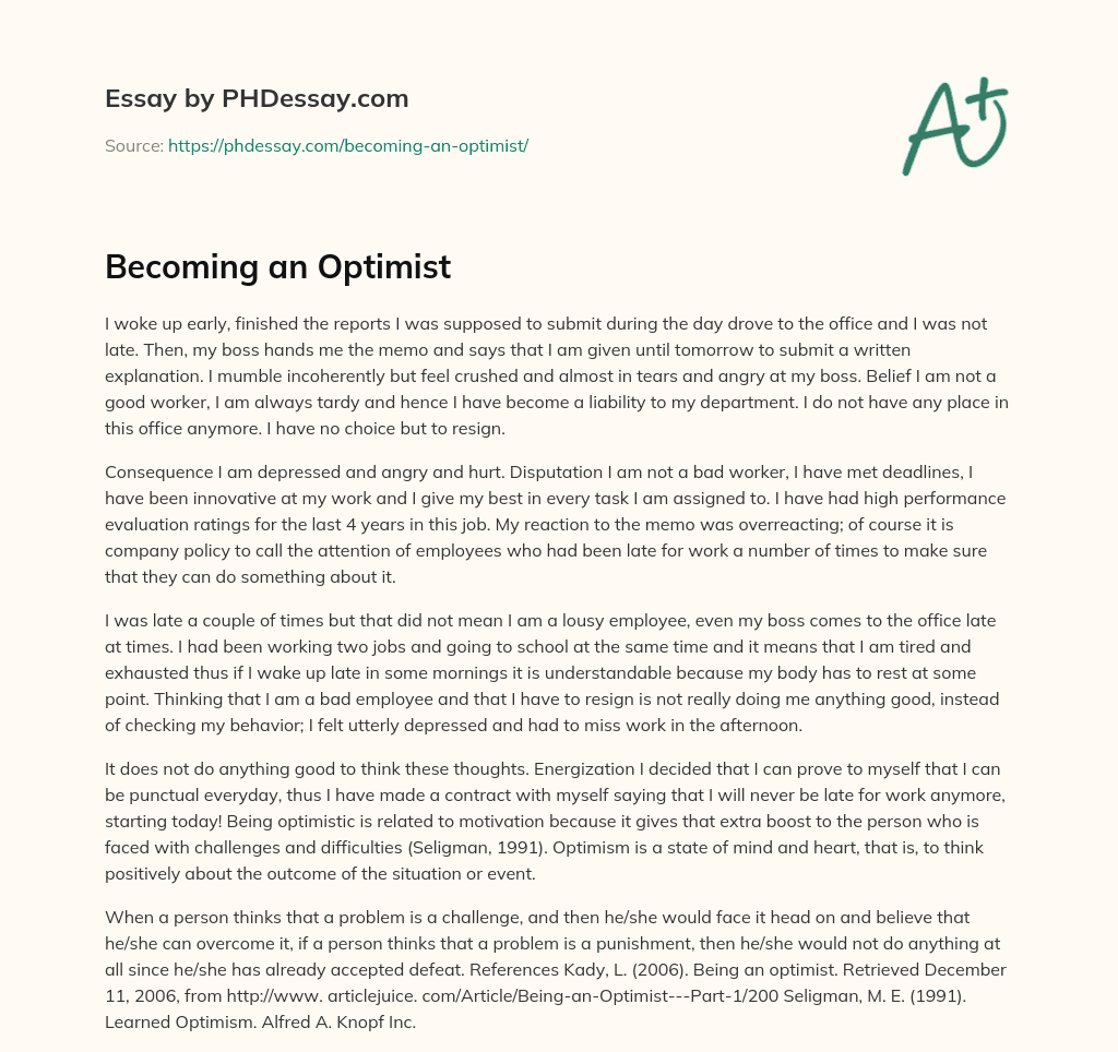 Becoming an Optimist essay