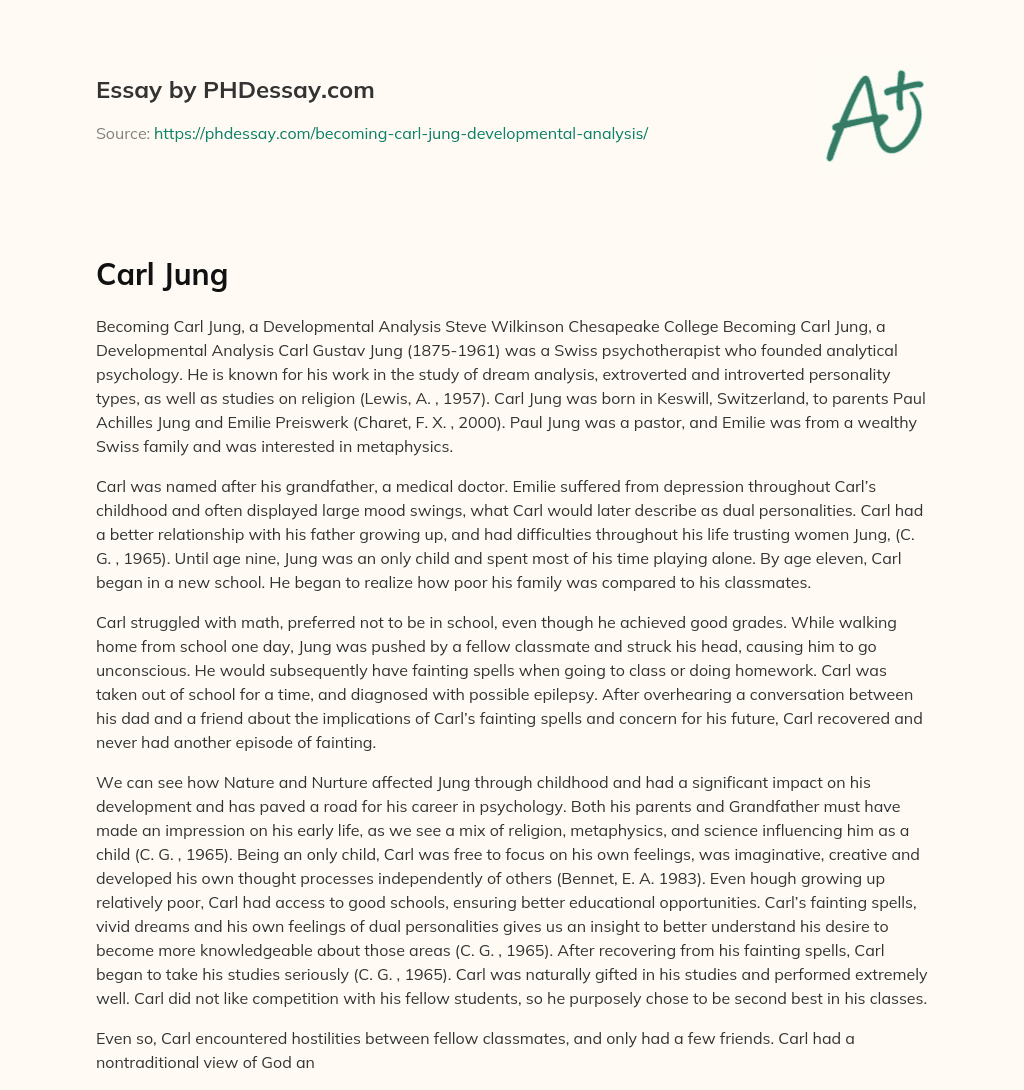 Developmental Analysis of Carl Jung’s Life and Work essay