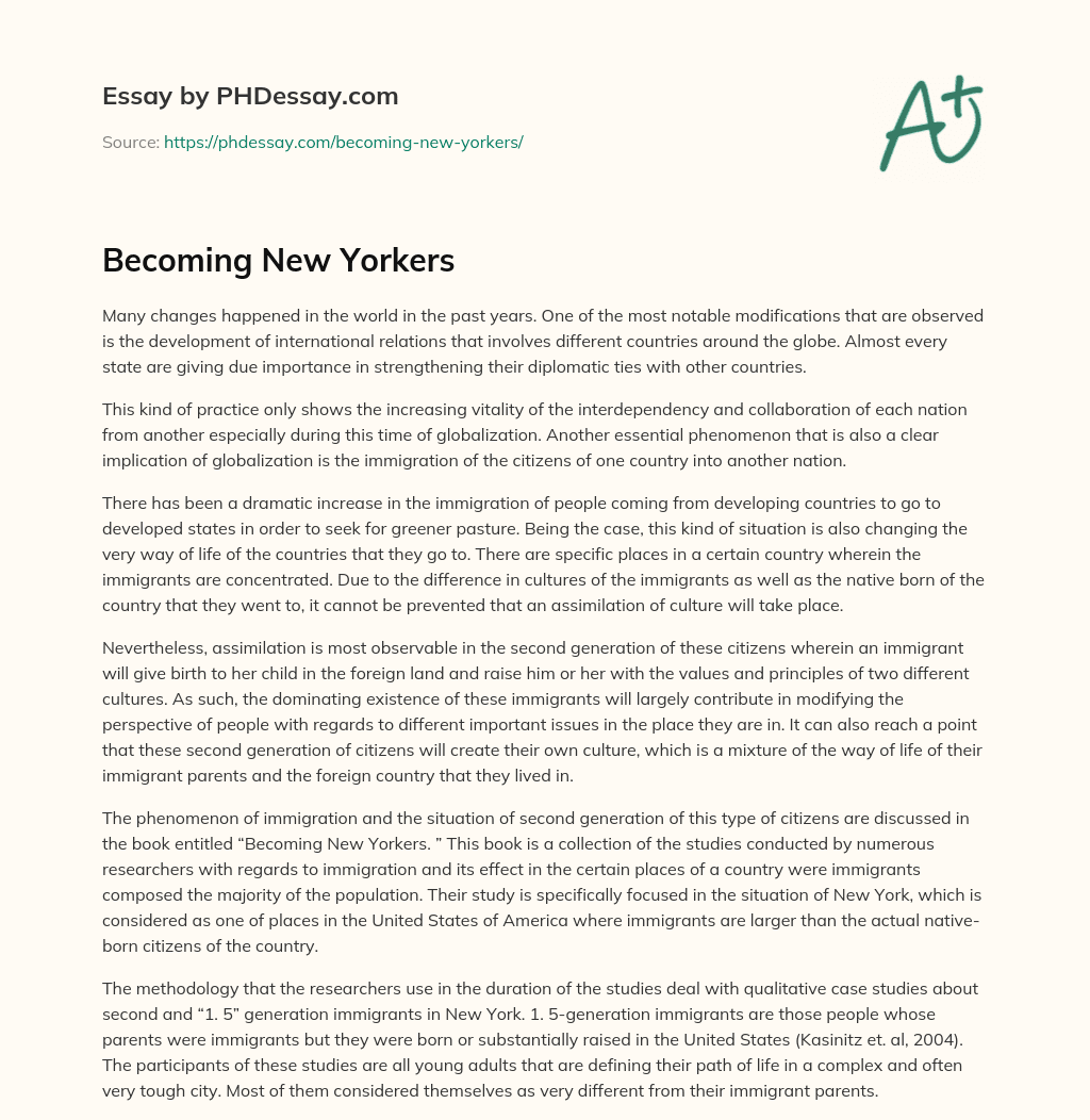 Becoming New Yorkers essay