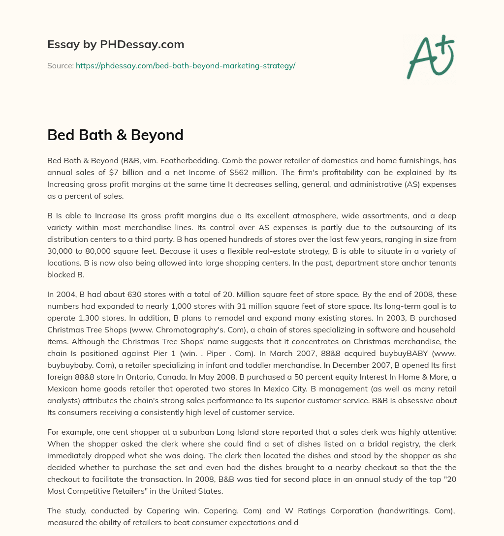 Bed Bath & Beyond essay
