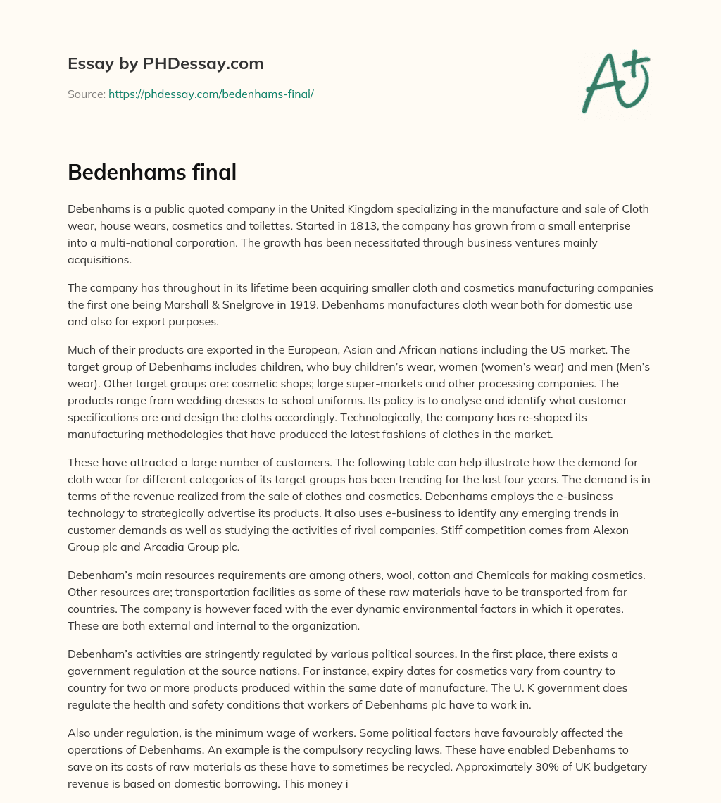 Bedenhams final essay