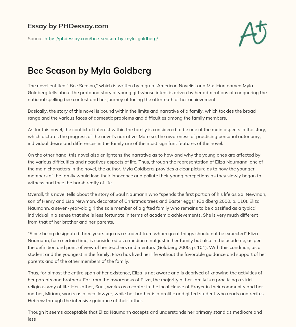 Bee Season by Myla Goldberg essay