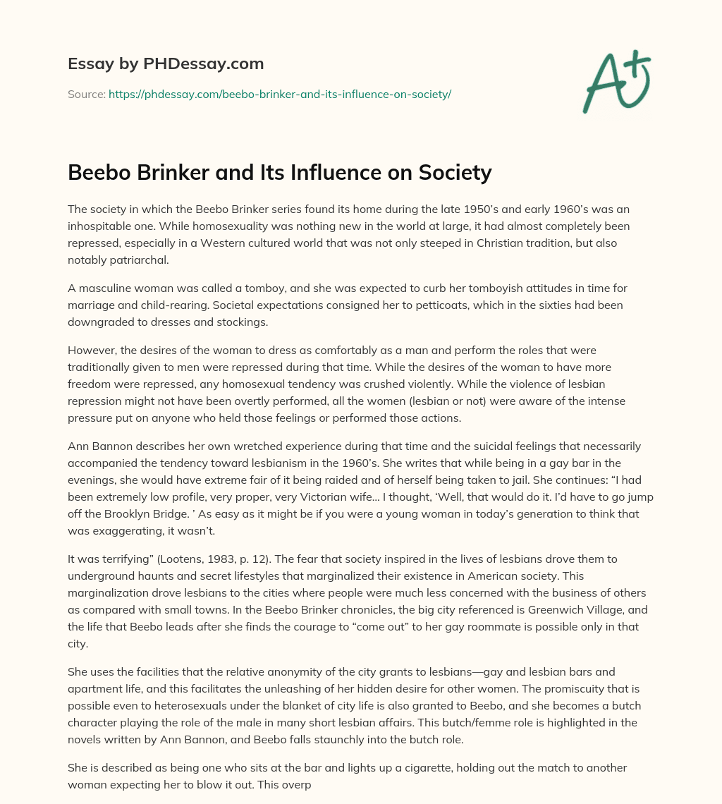 Beebo Brinker and Its Influence on Society essay