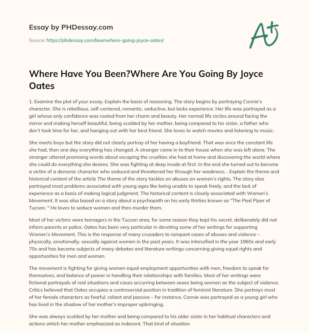 Where Have You Been?Where Are You Going By Joyce Oates essay