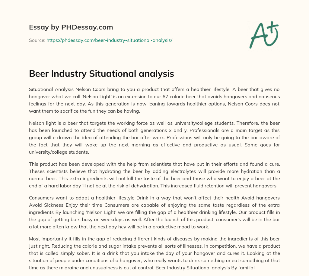 Beer Industry Situational analysis essay