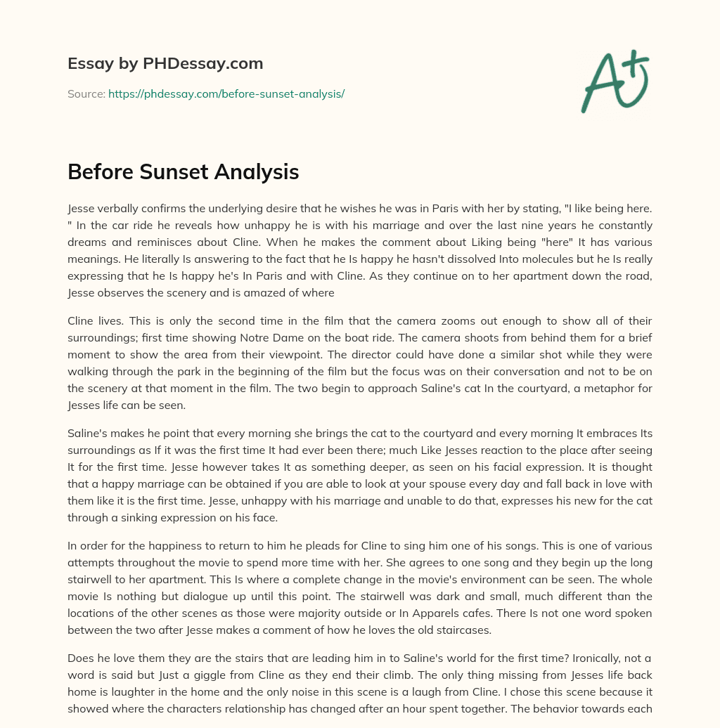 Before Sunset Analysis essay