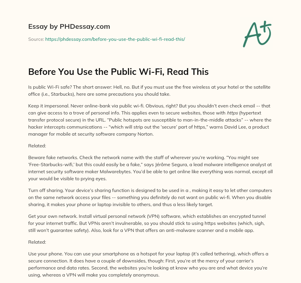 Before You Use the Public Wi-Fi, Read This essay