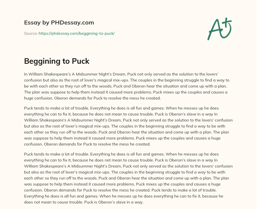 Beggining to Puck essay