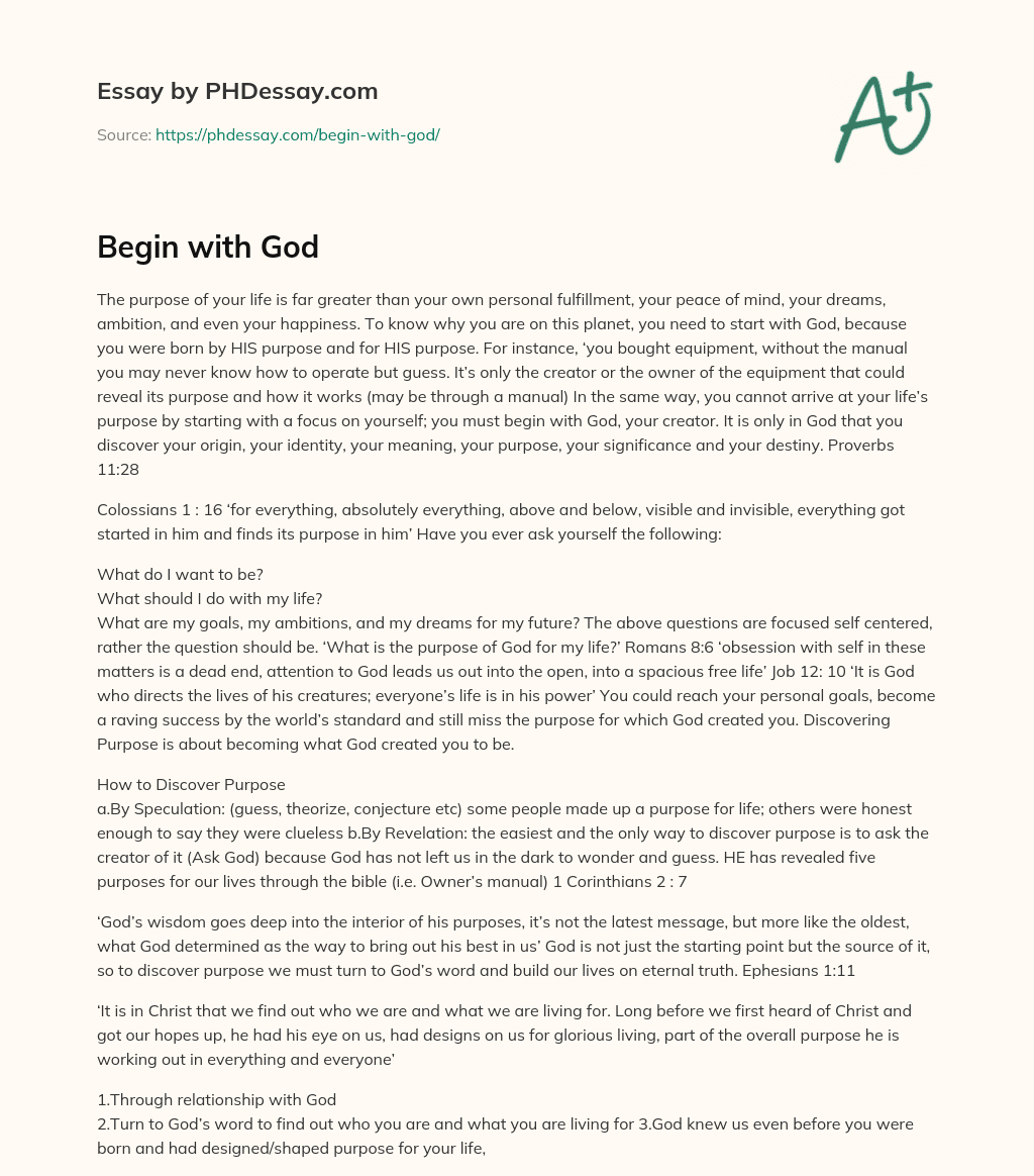 Begin with God essay