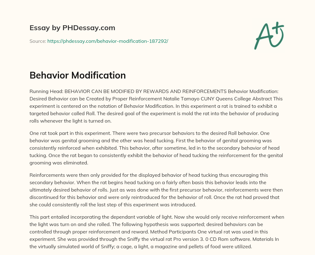 Behavior Modification essay