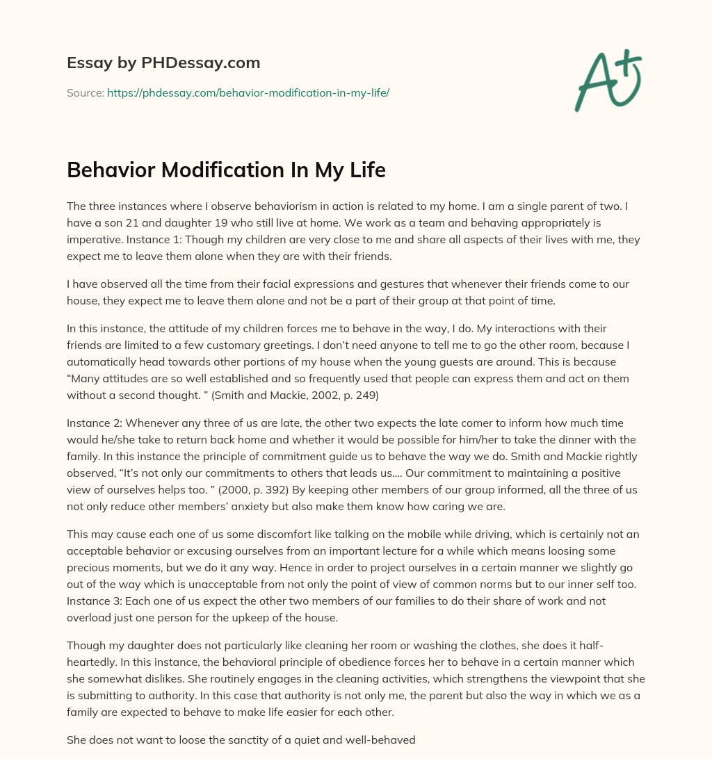 Behavior Modification In My Life essay