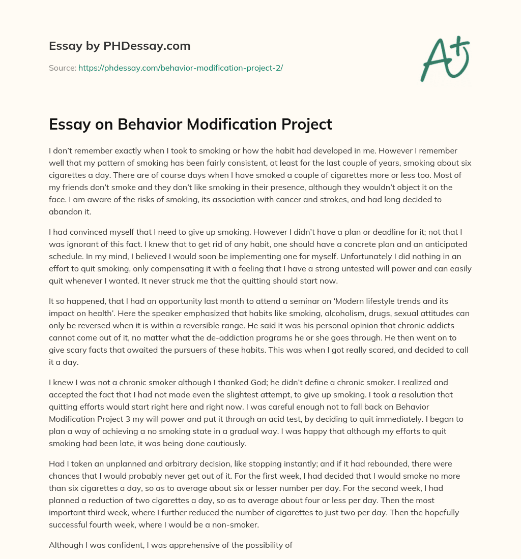 Essay on Behavior Modification Project essay