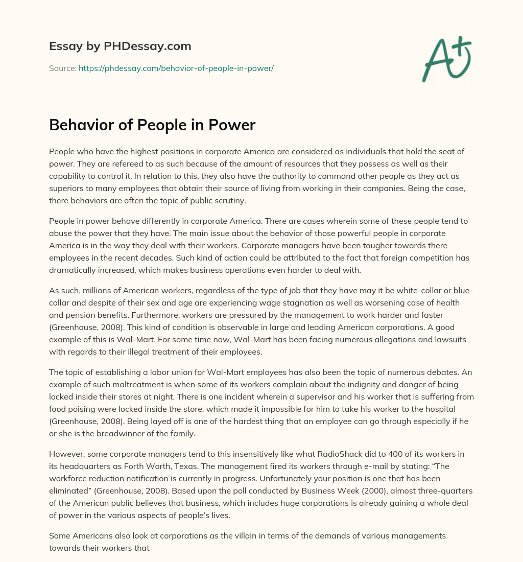 Behavior of People in Power essay