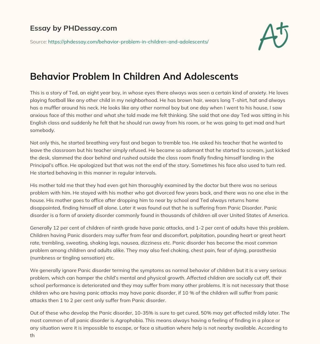 Behavior Problem In Children And Adolescents essay