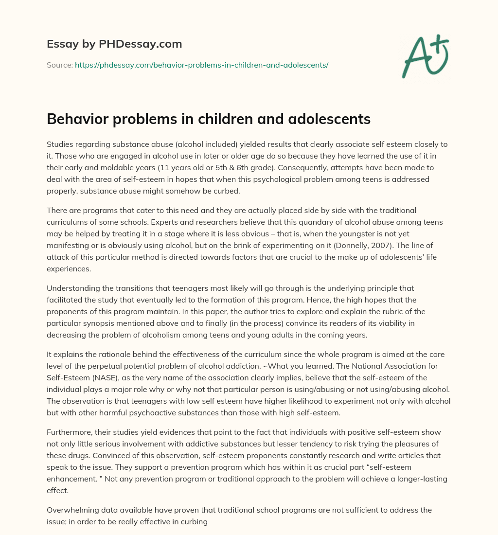 Behavior problems in children and adolescents essay