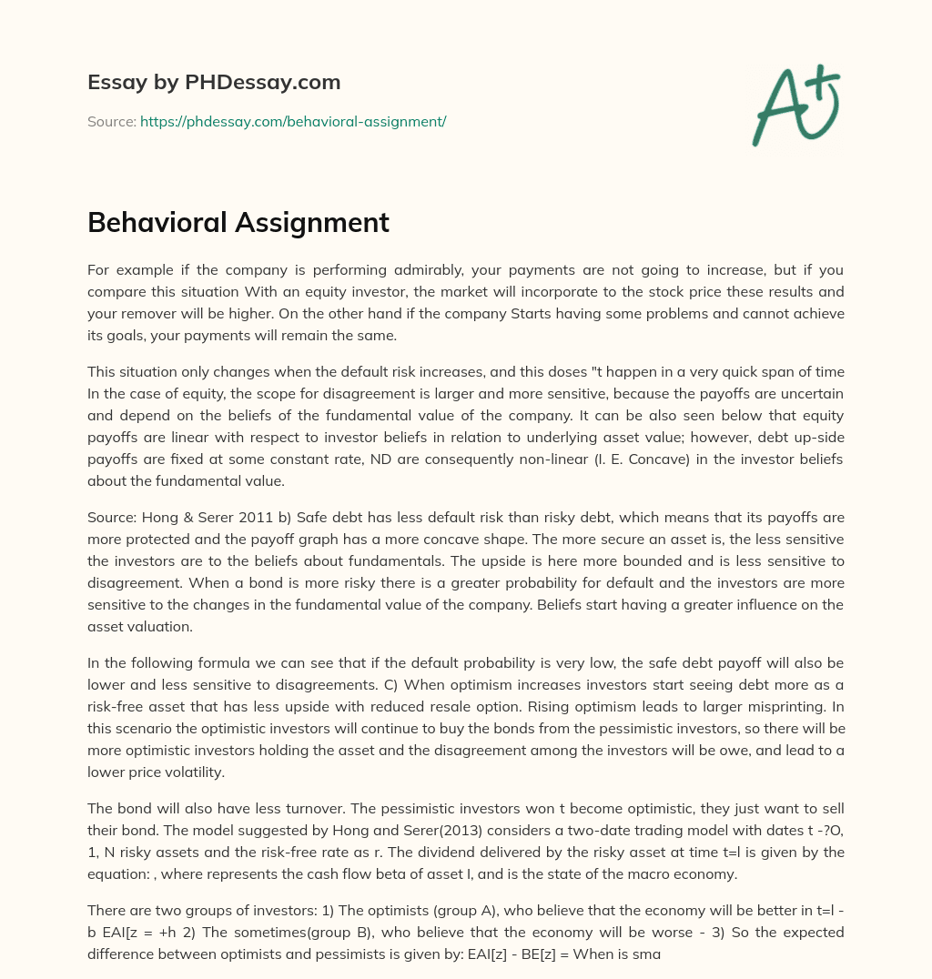 Behavioral Assignment essay