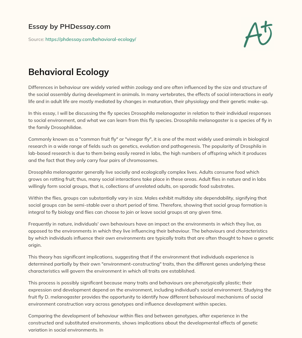 Behavioral Ecology essay