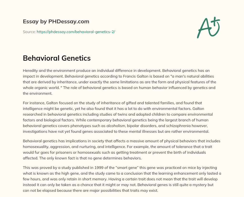 Behavioral Genetics essay