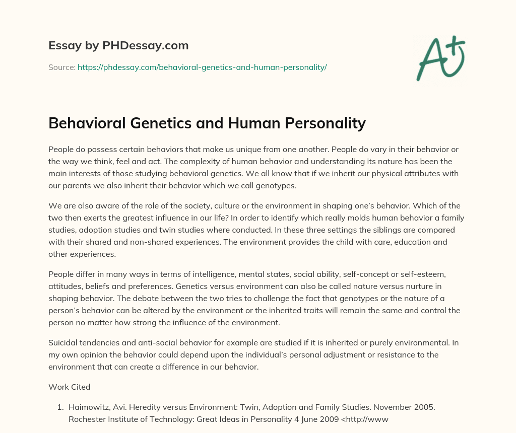 Behavioral Genetics and Human Personality essay