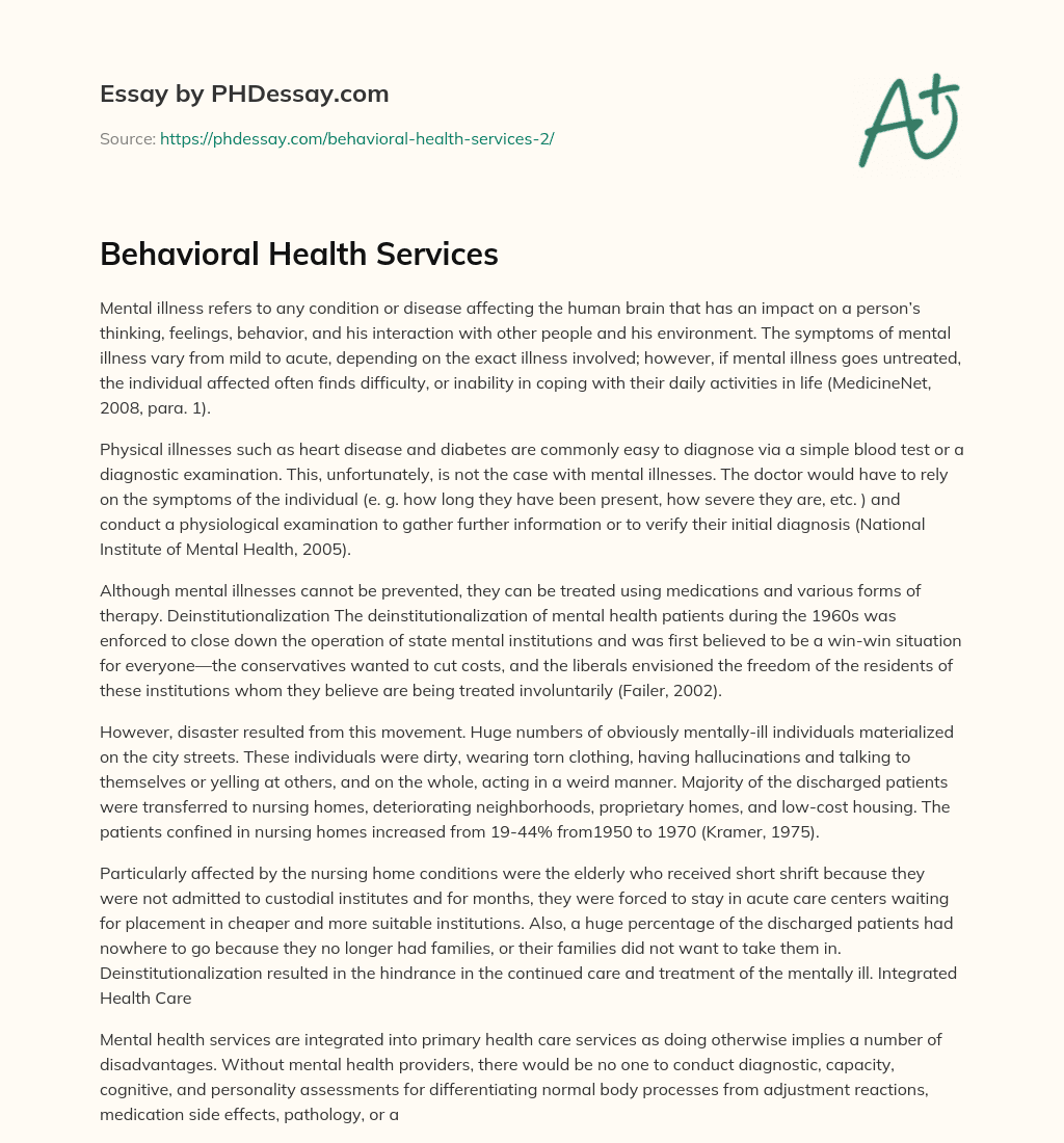 Behavioral Health Services essay