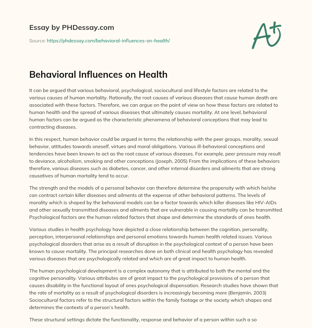 Behavioral Influences on Health essay