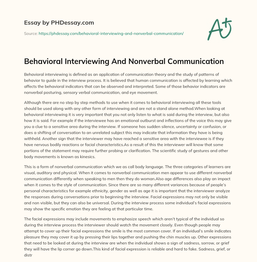 Behavioral Interviewing And Nonverbal Communication essay