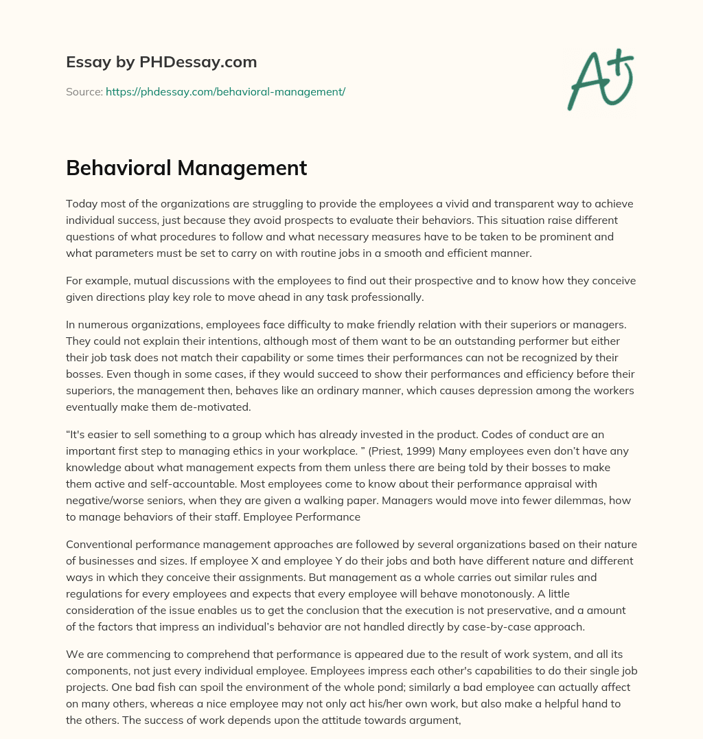 Behavioral Management essay