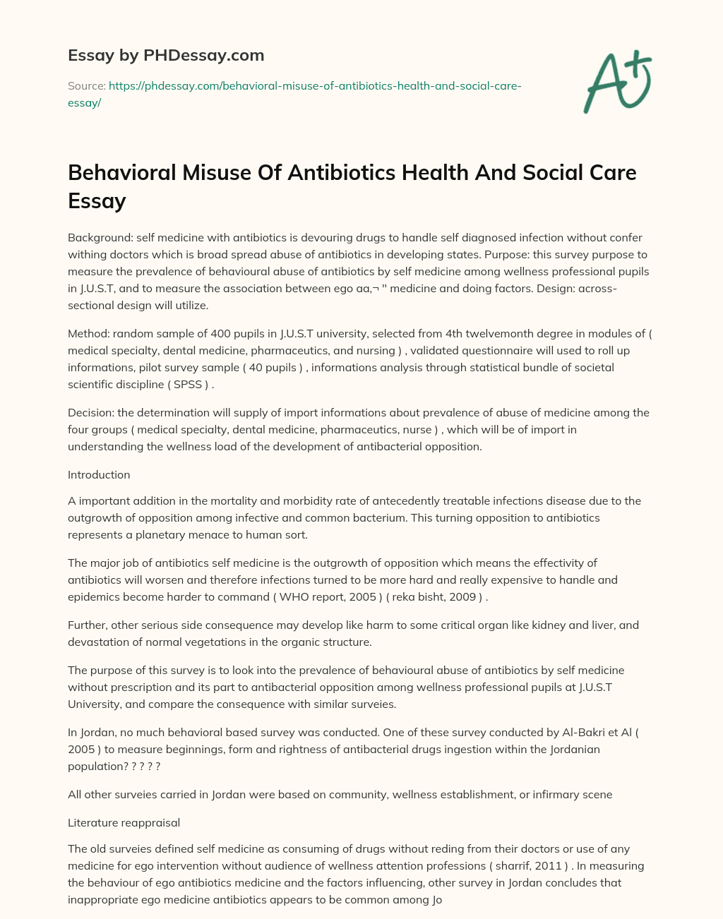 Behavioral Misuse Of Antibiotics Health And Social Care Essay essay