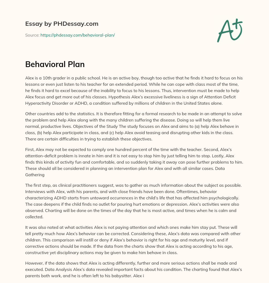 Behavioral Plan essay
