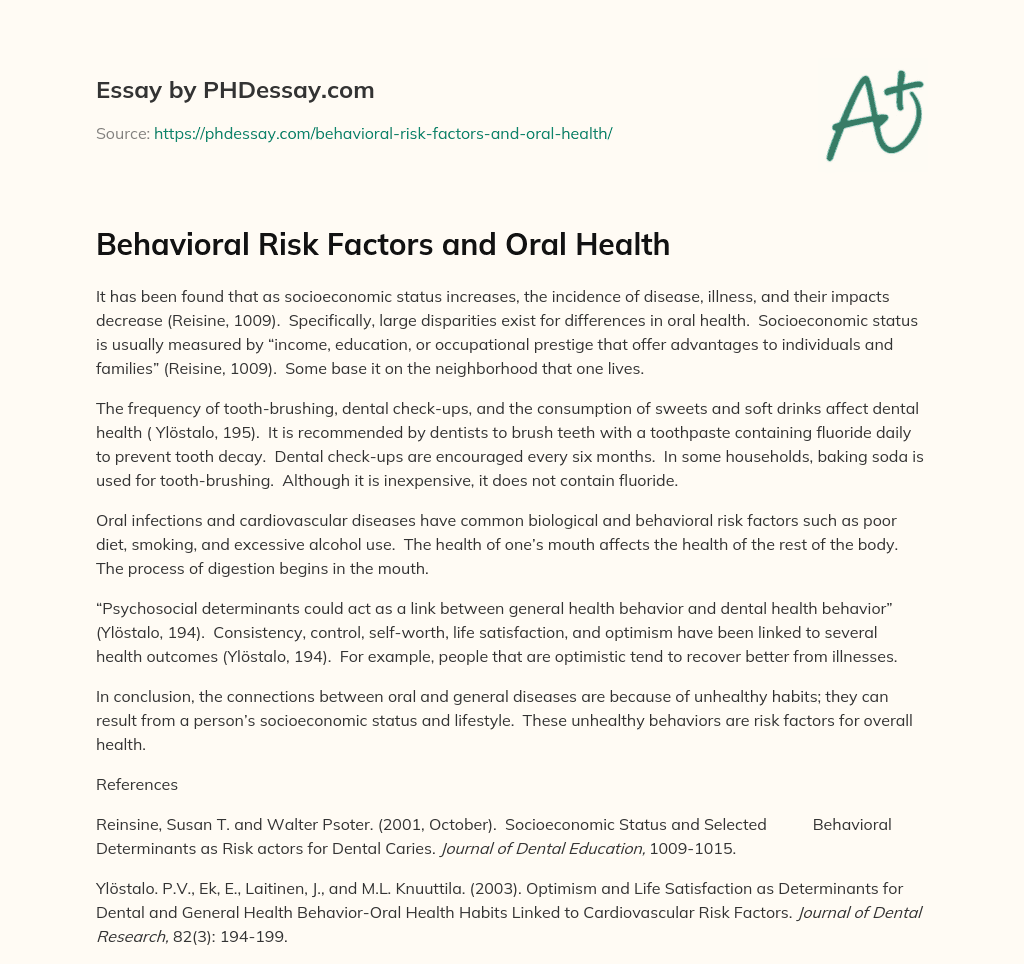 Behavioral Risk Factors and Oral Health essay