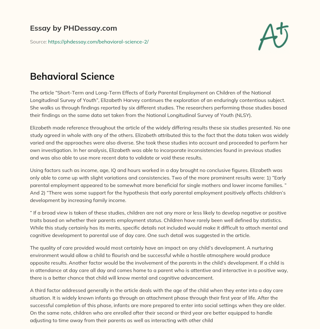 Behavioral Science essay