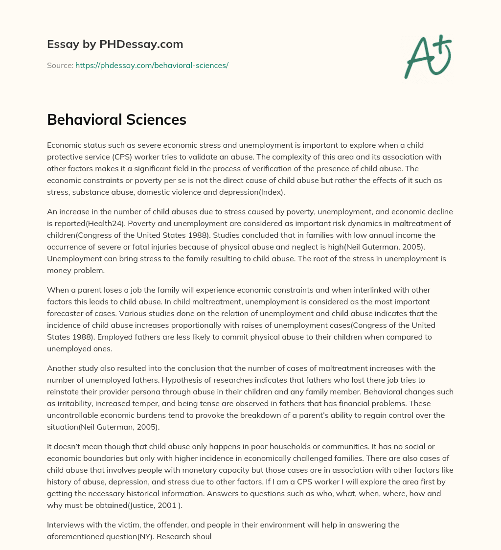 Behavioral Sciences essay