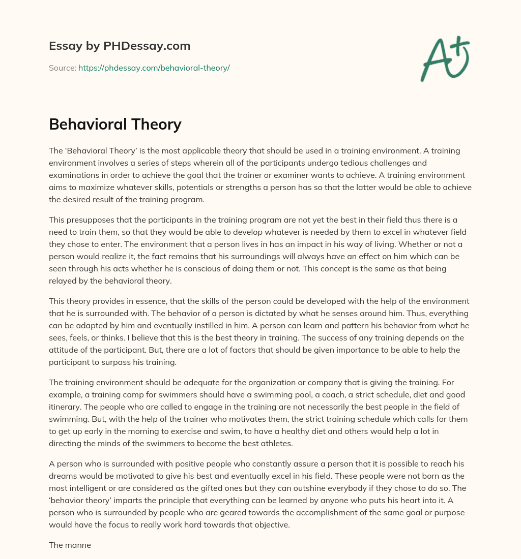 Behavioral Theory essay