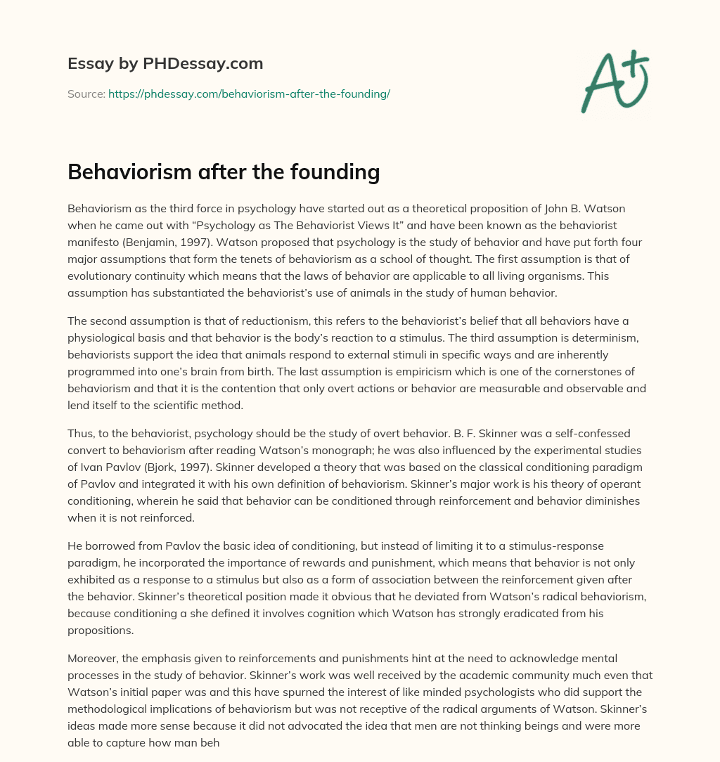 Behaviorism after the founding essay