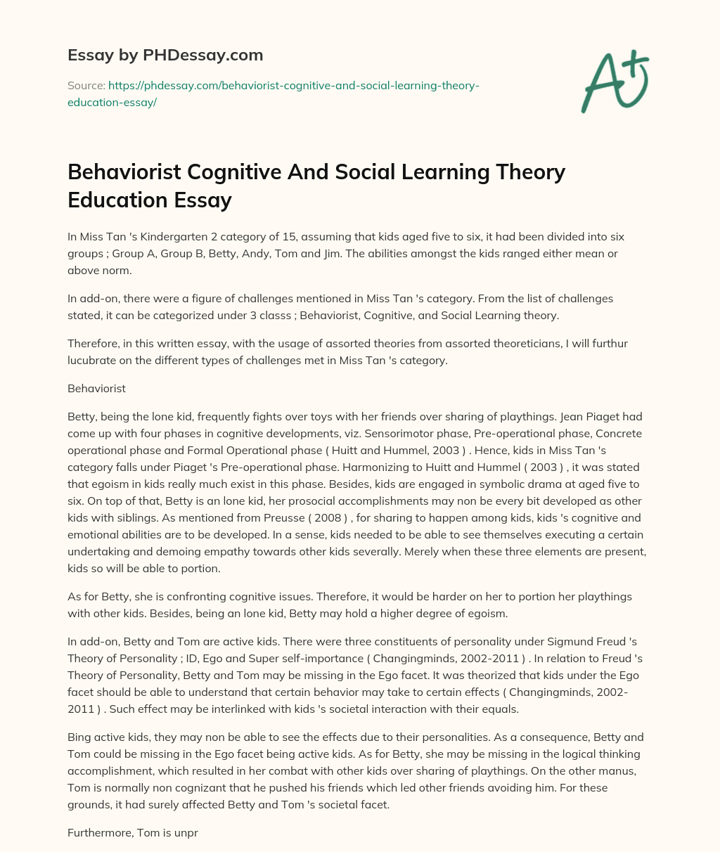 Behaviorist Cognitive And Social Learning Theory Education Essay essay